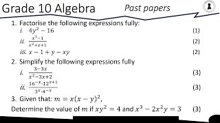 Grade 10 Maths  Algebra  Past Papers 1 [upl. by Yenaiv]