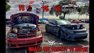 Dodge Charger V6 vs Dodge Avenger Rt V6 Drag racing at Orlando speed world [upl. by Noiramed601]