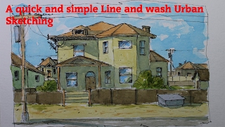 A quick and simple Line and wash Urban Sketching [upl. by Sumaes]