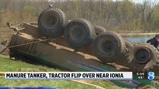 Manure tanker tractor flip over near Ionia [upl. by Spiro]