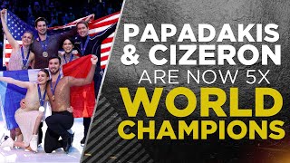 Papadakis amp Cizeron set record dance score at worlds Hubbell amp Donohue silver Chock amp Bates bronze [upl. by Ymeon]