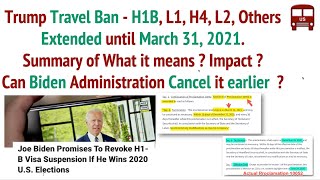 Trump Extends H1B L1 H4 Others Travel Ban until March 31st 2021 Can Biden cancel it earlier [upl. by Neit890]