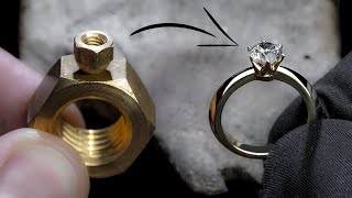 I TURN 2 HEX NUTS into a 1 Ct DIAMOND RING [upl. by Ynnattirb568]