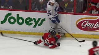 Stone bounces off Marleau after failed hit attempt [upl. by Secnarf]