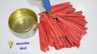 Amazing Reuse Idea with Tin Can and Popsicle Sticks Craft Idea Best Craft idea [upl. by Aioj918]