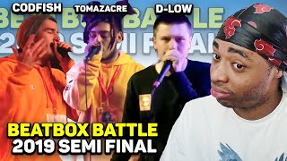 TOMAZCARE VS CODFISH amp DLOW  2019 BeatboxFinals [upl. by Allerbag]