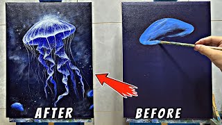 Acrylic painting of fluorescent jellyfish  Very Easy [upl. by Irrab]