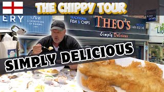 Chippy Review 41 Theos Weaverham Northwich Battered Cod and Halloumi Fritter [upl. by Ivie428]