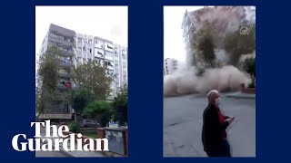 Turkey earthquake footage captures moment building collapses in İzmir [upl. by Seravaj]