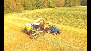 Drone Ensilage dherbe Claas 840 Jaguar  Boudineuse Budissa Bag  Claas  Renault  Valmet  2018 [upl. by Adnohs]