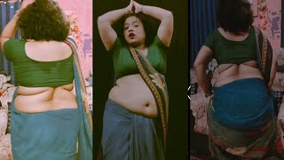 VERY beautiful green chiffon saree ❤️back look and navel movement dance back pose navel dance [upl. by Drida861]