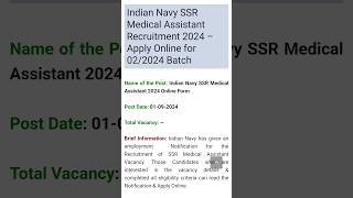 Indian Navy SSR Medical Assistant Recruitment 2024 Apply Online for 022024 Batch [upl. by Aivek482]