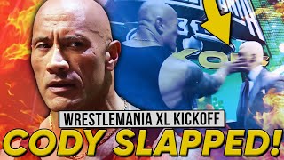 The Rock SLAPS Cody Rhodes At WrestleMania XL Kickoff  Roman Reigns WWE Title Challenger Revealed [upl. by Ahsinav]