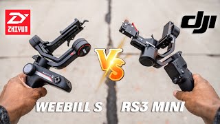 DJI RS3 MINI VS ZHIYUN WEEBILL S  BEST VALUE TRAVEL GIMBAL [upl. by Gaither872]