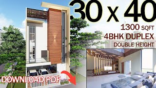 30 x 40 Duplex North facing House design 3D walkthrough amp interior  4 BHK 1300 sqft [upl. by Anyak]