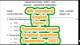 4th standard English first term summative exam 2023 september original question [upl. by Nytram650]