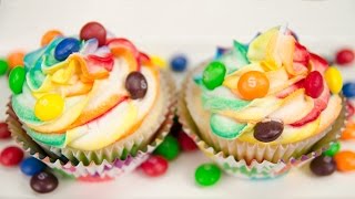 Skittles Cupcakes with Rainbow Icing from Cookies Cupcakes and Cardio [upl. by Paz]