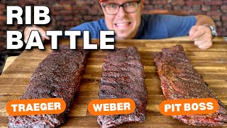 3 Racks of RIBS 3 PELLET GRILLS  ULTIMATE RIB BATTLE  Traeger VS Weber VS Pit Boss [upl. by Aneba]