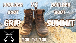 Lems Boulder Boot Grip Versus SummitBarefoot Boot Toe to Toe Comparison [upl. by Ainesell107]