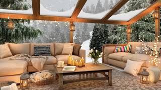 Winter Day in Cozy Terrace Ambience with 8 hours Relaxing Falling Snow Sounds for Sleep or Study [upl. by Audsley]