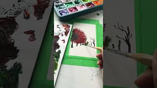 Timelapse of my latest painting inspired by autumn vibes painting gouachepainting fall autumn [upl. by Mavra]