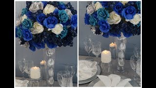 Tall Wedding Centerpiece  DIY  How To Create A Tall Blue Beauty Centerpiece [upl. by Ierdna]