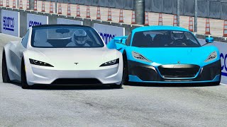 Rimac C Two 2020 vs Tesla Roaster  Drag Race 2 KM [upl. by Mohn]