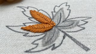 Gorgeous Autumn Leaf Embroidery with Fly Stitch amp Satin Stitch Embroidery For Beginners [upl. by Lucy446]