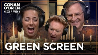 Conan Sona amp Gourley Mess Around On A Green Screen  Conan OBrien Needs A Friend [upl. by Roxana]