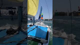 UNDERTAKING AT THE FINISH LINE  Lake Macquarie Australia sailing catamaran hobie14 [upl. by Anayra]