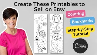 Make PRINTABLE Bookmarks to Color Using Canva to Sell on Etsy Step by Step Process [upl. by Raman282]