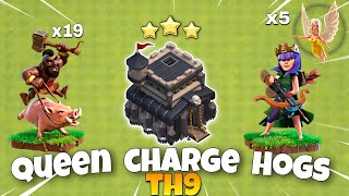 Th9 Queen Charge Hog Riders attack strategy  2023  Th9 Best Attack strategy  Th9 Mass Hogs  Coc [upl. by Nadeen137]