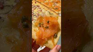 Flammkuchen  Delicious German Pizza With bacon amp onions And with smoked salmon food cooking [upl. by Gilpin]