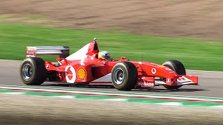 Ferrari F2002 F1 Car singing at Imola Circuit Best of V10 Sounds Accelerations amp Fly Bys [upl. by Leila]