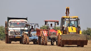 JCB 3dx Eco Loading Mud Swaraj 744 Tractor and Mahindra 605 Di with Tata 2518 Truck [upl. by Cherian44]