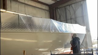 Prepping and applying Awlgrip HighBuild primer on a 1953 Hinckley 41￼ [upl. by Aicinoid455]