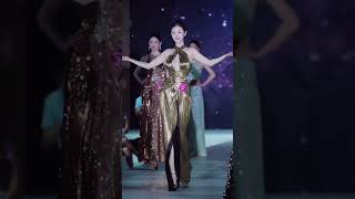 Stunning Model Walks the Catwalk in a Shimmering Gold Dress [upl. by Ahsieni]