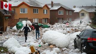 Chaotic scene in Canada 5inch hail devastated the city severely damaging vehicles [upl. by Ydualc]