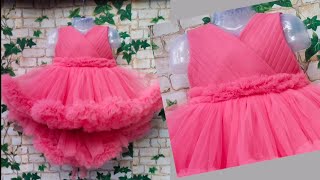 Designer net babyfrock cutting and stitching1yr baby frockParty wear dress for kidsfrill yoke [upl. by Ayekel]