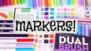 BRUSH MARKER REVIEW amp COMPARISON  Crayola Signature TomBow amp More  SoCraftastic [upl. by Ttirb]