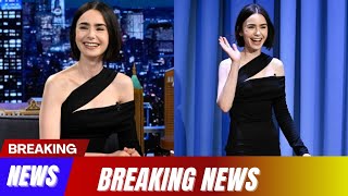 Lily Collins Stuns in Asymmetric Little Black Dress on Jimmy Fallon [upl. by Briant]