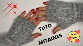 TUTO MITAINE TRICOT  motif torsade et perles [upl. by Erena404]