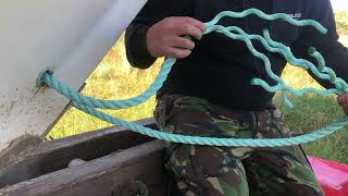 Splicing 3 strand polysteel rope for the bow of the boat and an elasticated hook Sea fishing beach [upl. by Novi]