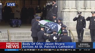 NYPD Officer Riveras Casket Moved To St Patricks Cathedral [upl. by Mclaughlin]