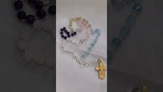 925 silver rosary necklace aquamarine rutilated quarts amethystrose quarts moonstone 5 decade [upl. by Sinnard236]