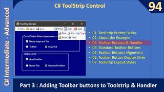 C ToolStrip Control  Part 3  Toolbar Buttons amp Handlers  C Advanced 94 [upl. by Anilocin]