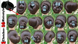 16 Very Easy Hairstyle With Only 1 Clutcher  Everyday Girls Hairstyle  Simple Bun Hairstyle [upl. by Brinkema]