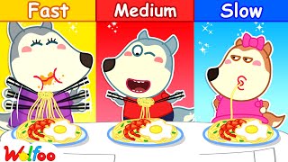 Wolfoo is the Fastest Fast Medium or Slow Food Challenge 2  Good Habits for Kids  Wolfoo Family [upl. by Eekcaj]