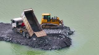 Incredible SHANTUI and Wheel Loader SDLG Push Rock And Sand In lake with SHACMAN Transporting Rock [upl. by Eno164]