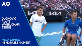 Novak Djokovic Plays Wheelchair Tennis with Mini Novak  Australian Open 2024 [upl. by Lattimer782]